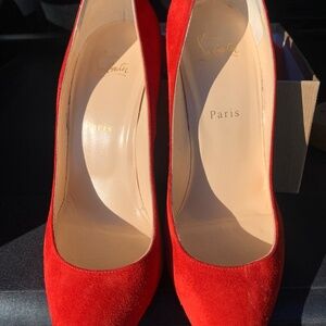 🔥 Christian Louboutin Pigalle Follies 100 Veau Velours – Red Suede – Size 39.5